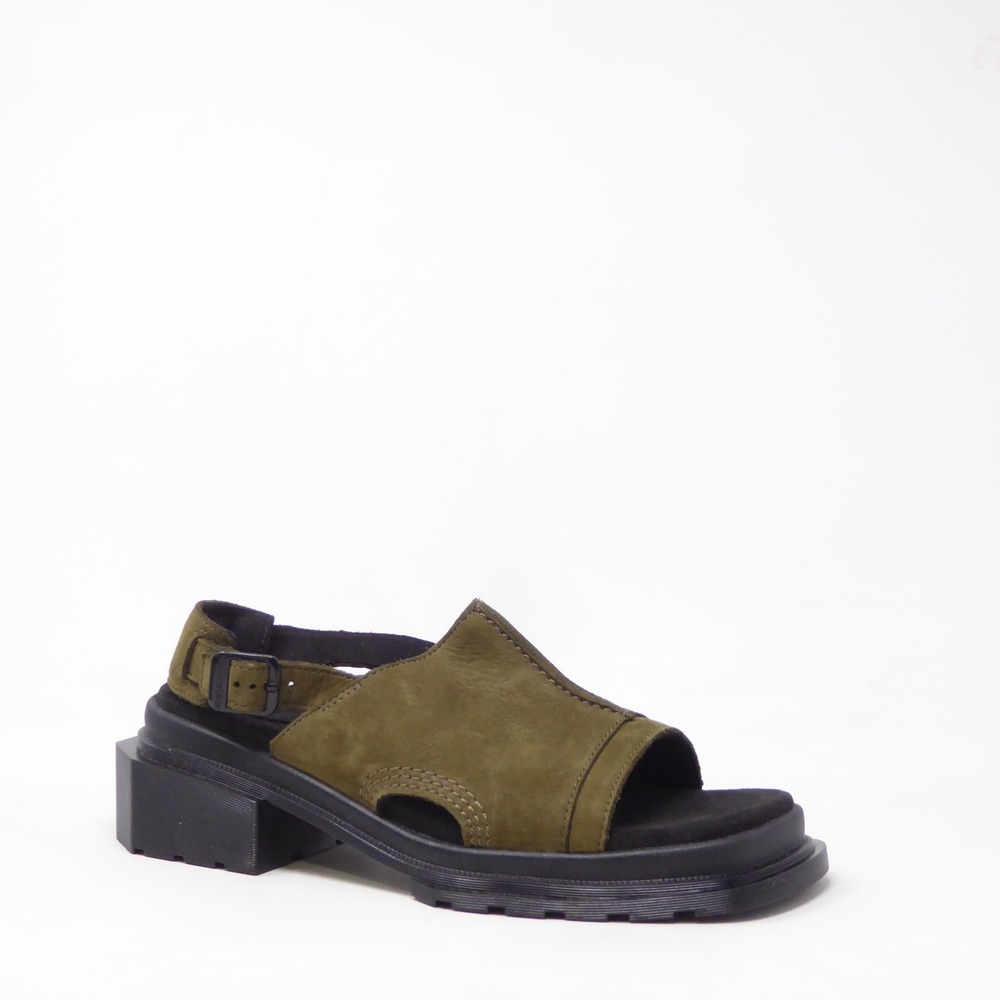 NEW Dr Martens Women Maybole Open Toe Sandals Olive Green Leather Chunky Heel 10